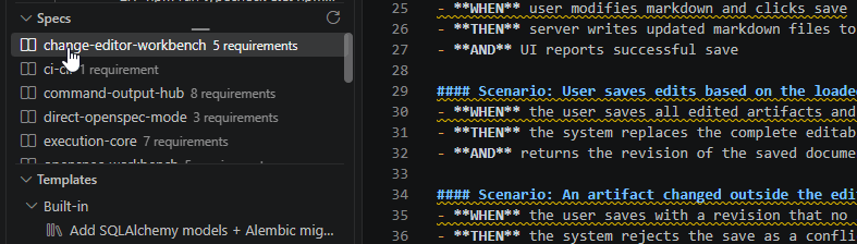Editing a spec inside VS Code
